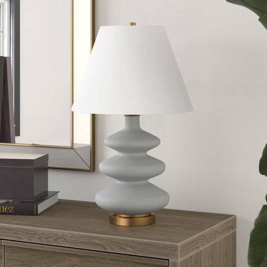 26" Gray and Gold Glass Gourd Table Lamp With White Empire Shade - GREAT BEACH HOUSE
