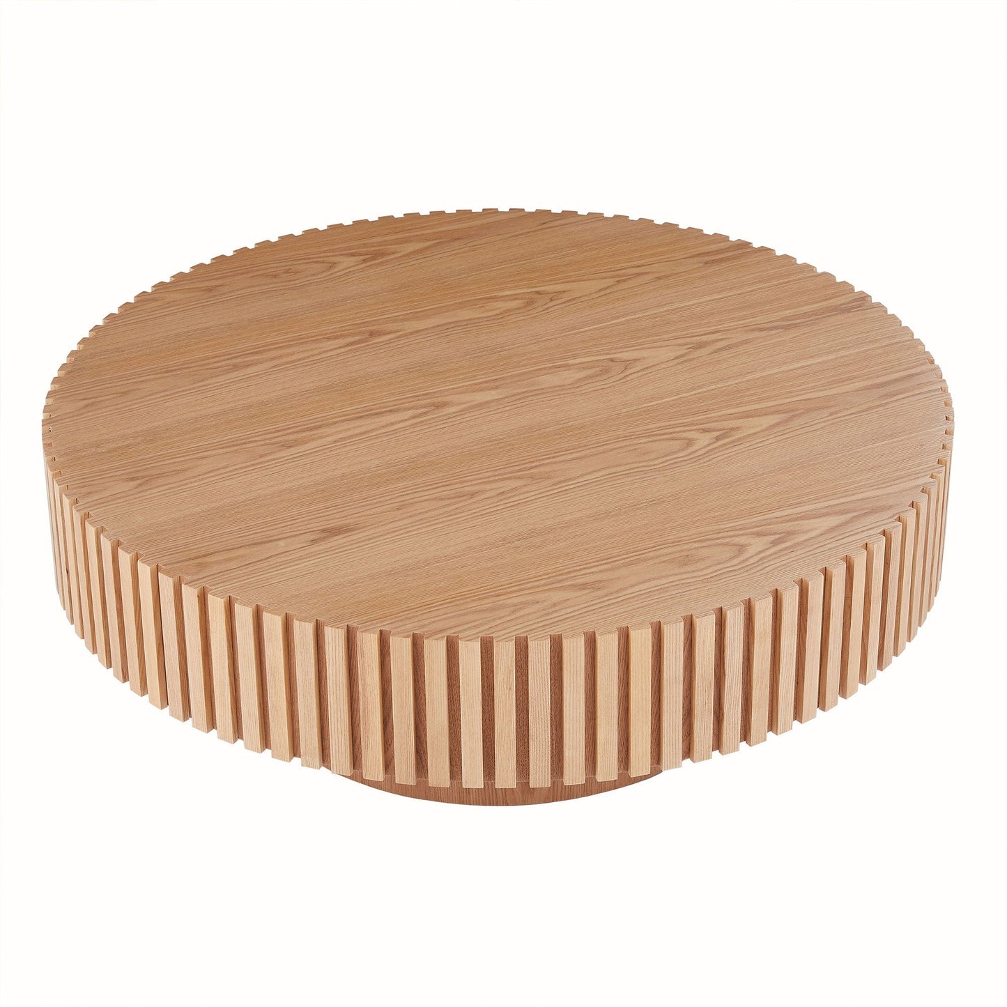 32'' Round Wood Coffee Table for Living Room, Modern Handcraft Drum - GREAT BEACH HOUSE