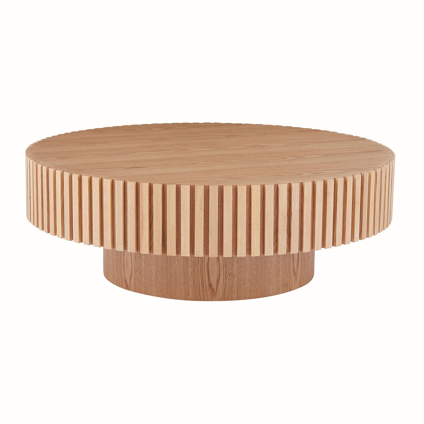 32'' Round Wood Coffee Table for Living Room, Modern Handcraft Drum - GREAT BEACH HOUSE
