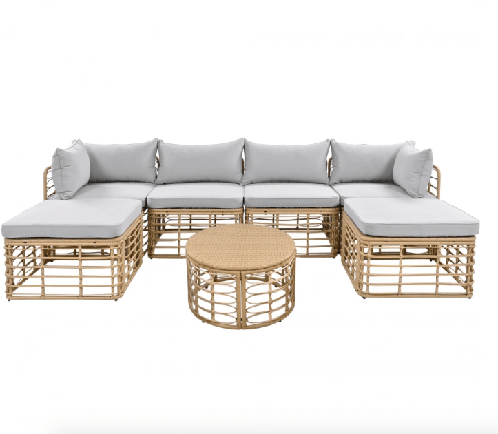 7 Pieces Outdoor Patio Furniture, All - Weather Rattan Sectional Sofa - GREAT BEACH HOUSE