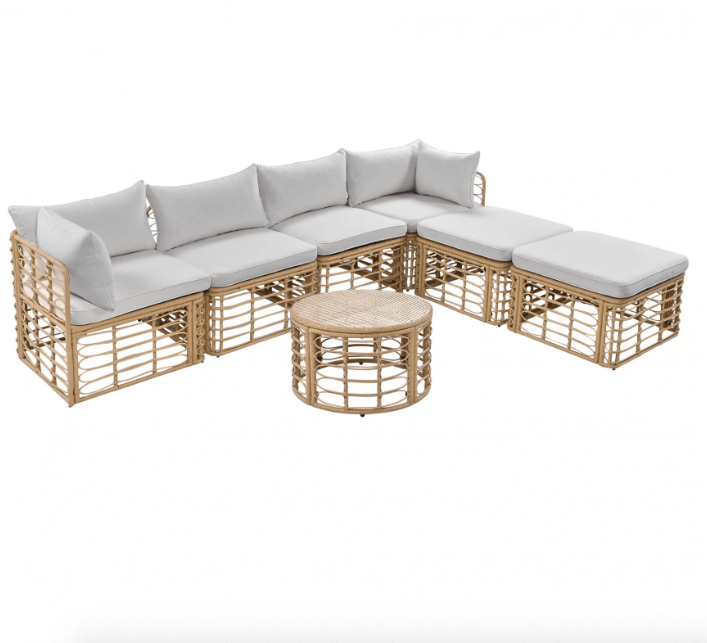 7 Pieces Outdoor Patio Furniture, All - Weather Rattan Sectional Sofa - GREAT BEACH HOUSE