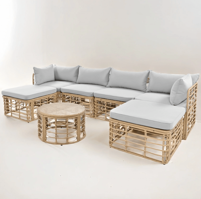 7 Pieces Outdoor Patio Furniture, All - Weather Rattan Sectional Sofa - GREAT BEACH HOUSE