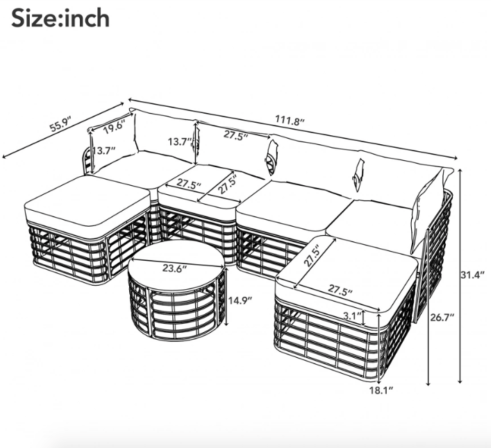 7 Pieces Outdoor Patio Furniture, All - Weather Rattan Sectional Sofa - GREAT BEACH HOUSE
