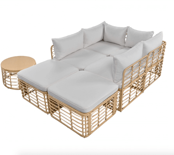 7 Pieces Outdoor Patio Furniture, All - Weather Rattan Sectional Sofa - GREAT BEACH HOUSE