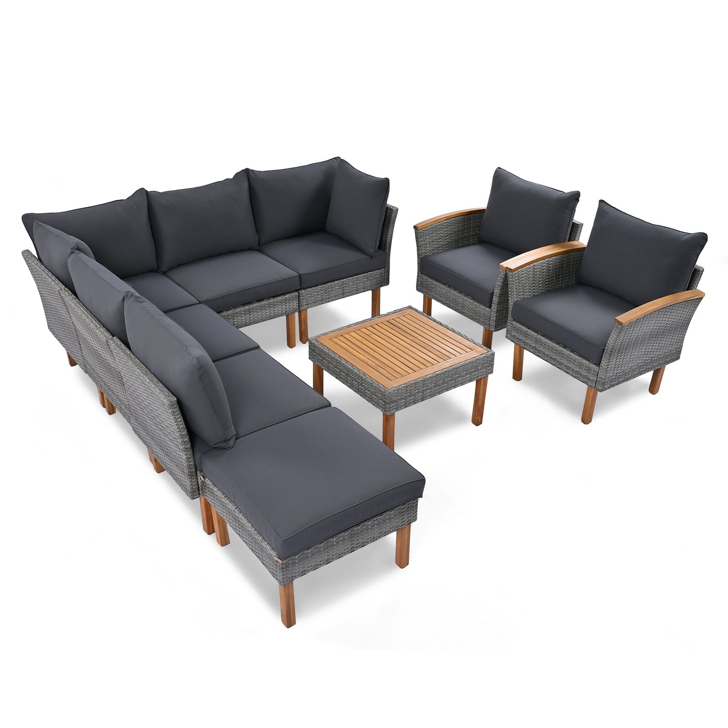 9 - Piece Patio Rattan Furniture Set, Outdoor Conversation Set - GREAT BEACH HOUSE