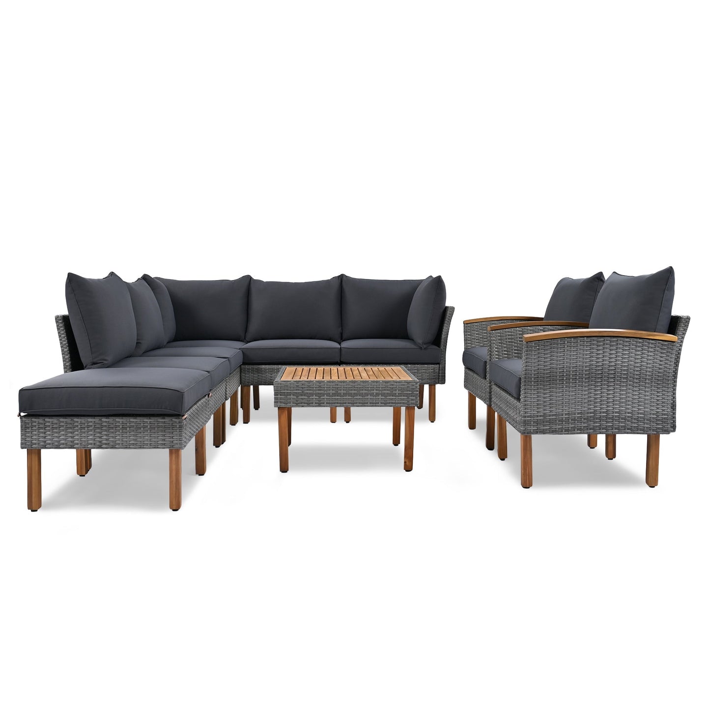 9 - Piece Patio Rattan Furniture Set, Outdoor Conversation Set - GREAT BEACH HOUSE