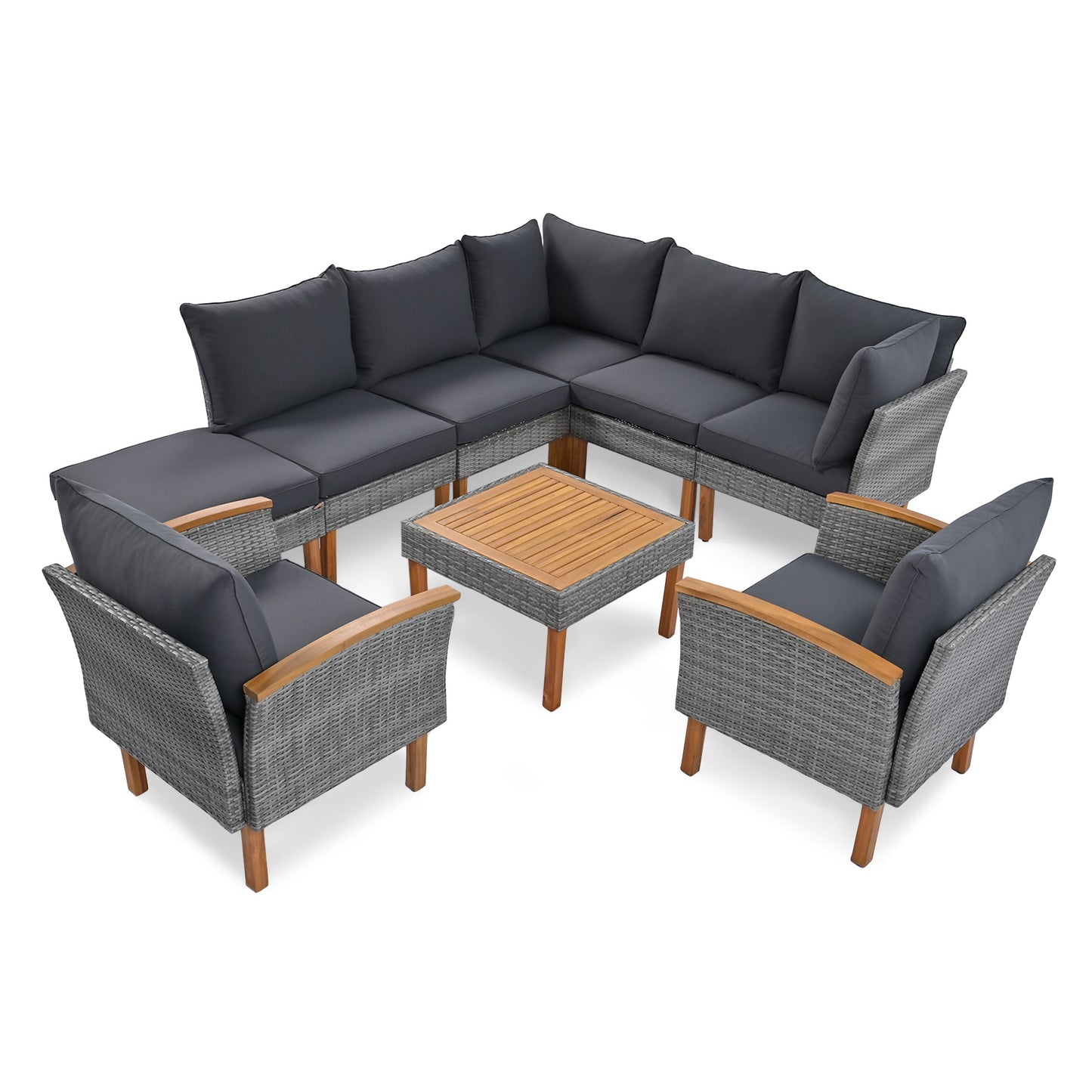 9 - Piece Patio Rattan Furniture Set, Outdoor Conversation Set - GREAT BEACH HOUSE
