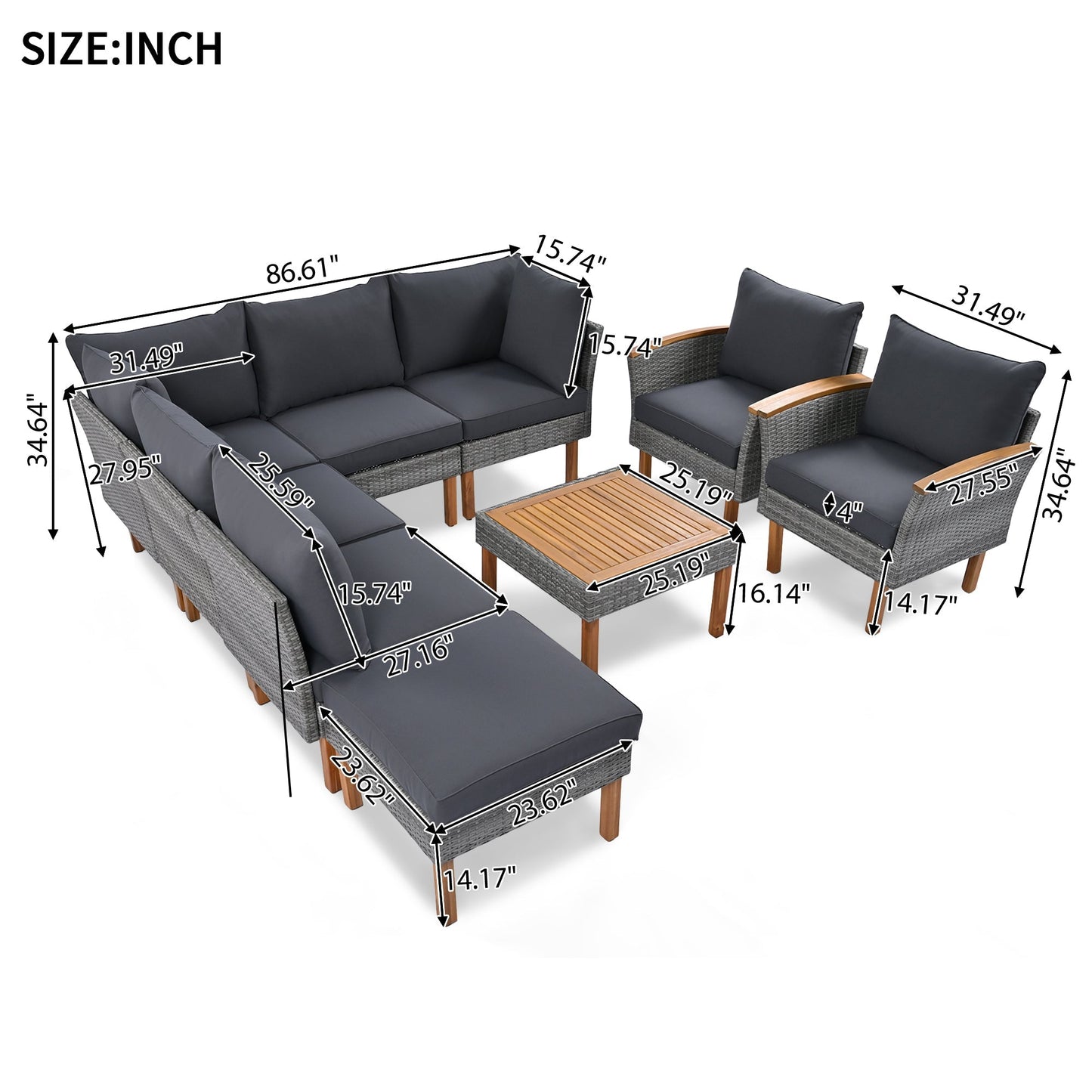 9 - Piece Patio Rattan Furniture Set, Outdoor Conversation Set - GREAT BEACH HOUSE