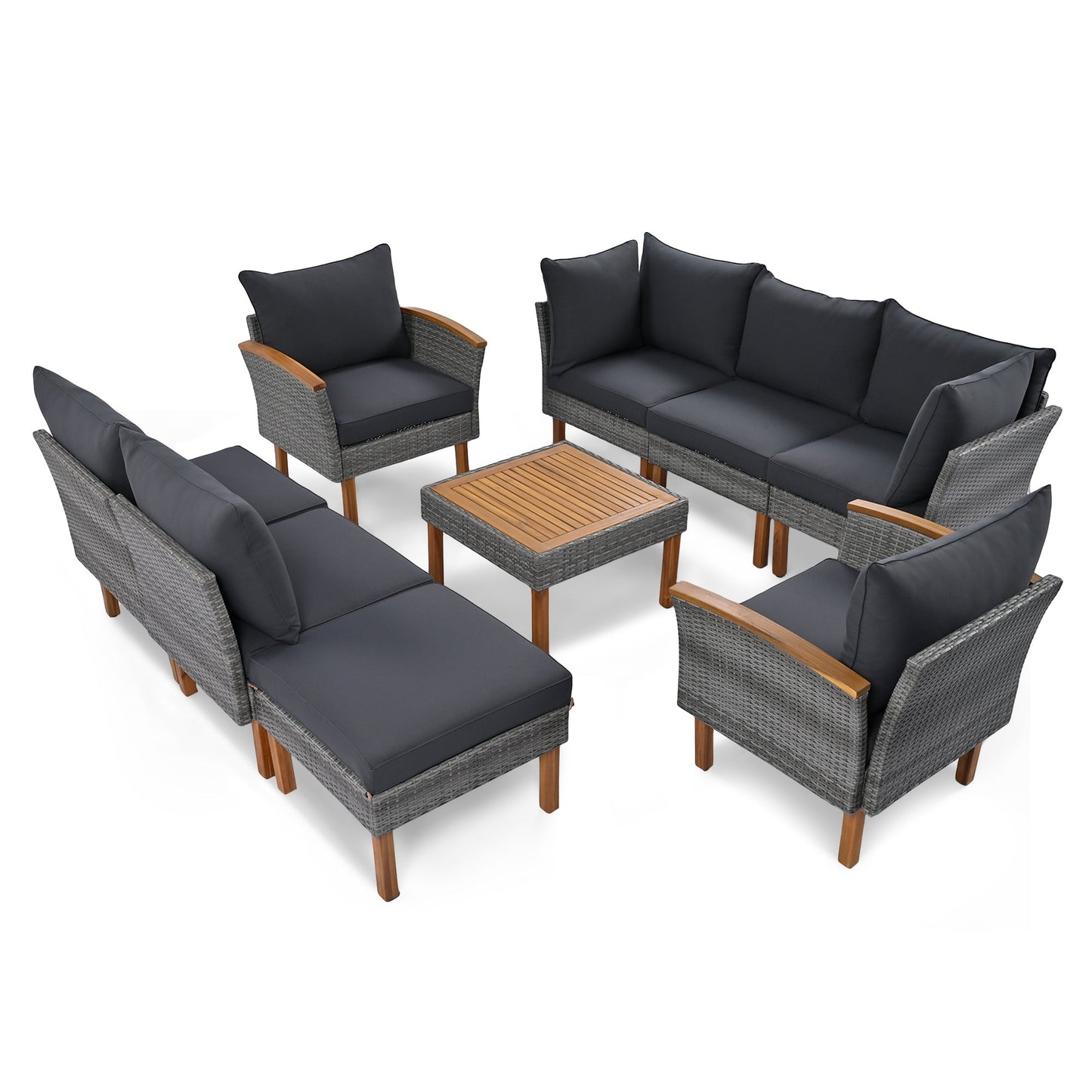 9 - Piece Patio Rattan Furniture Set, Outdoor Conversation Set - GREAT BEACH HOUSE