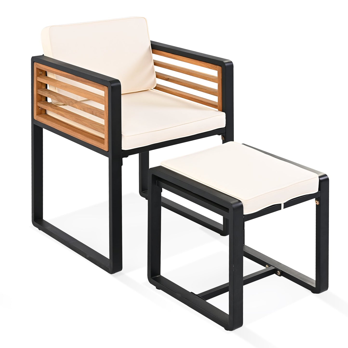 9 - Pieces Acacia Wood Patio Dining Set, Space Saving Outdoor Patio Set - GREAT BEACH HOUSE