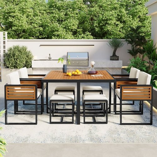 9 - Pieces Acacia Wood Patio Dining Set, Space Saving Outdoor Patio Set - GREAT BEACH HOUSE