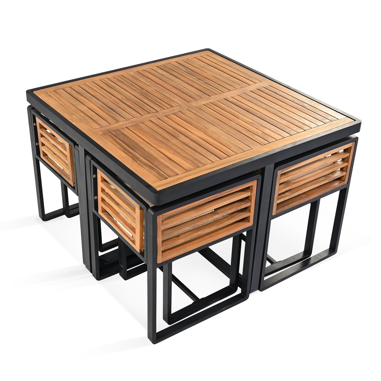 9 - Pieces Acacia Wood Patio Dining Set, Space Saving Outdoor Patio Set - GREAT BEACH HOUSE
