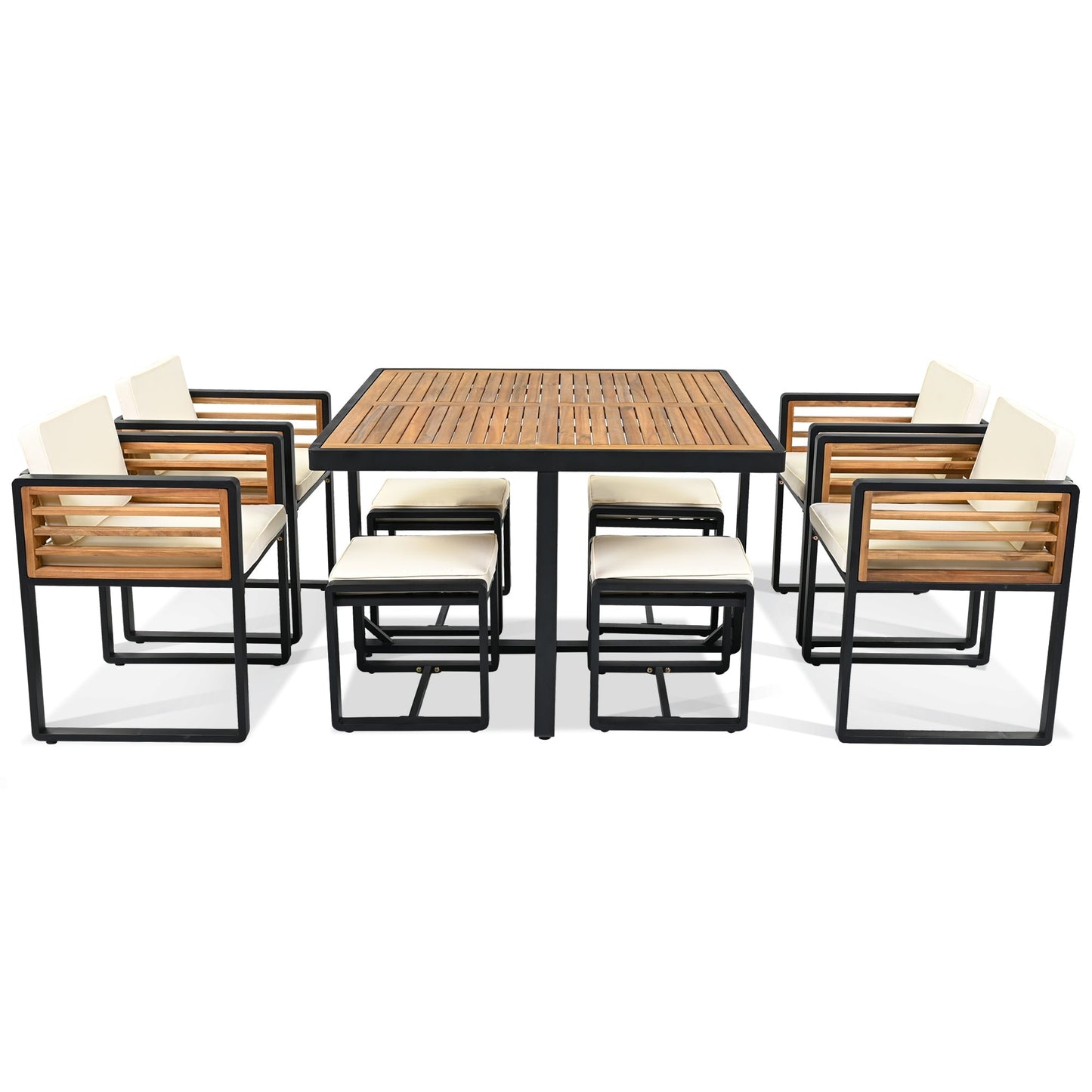 9 - Pieces Acacia Wood Patio Dining Set, Space Saving Outdoor Patio Set - GREAT BEACH HOUSE