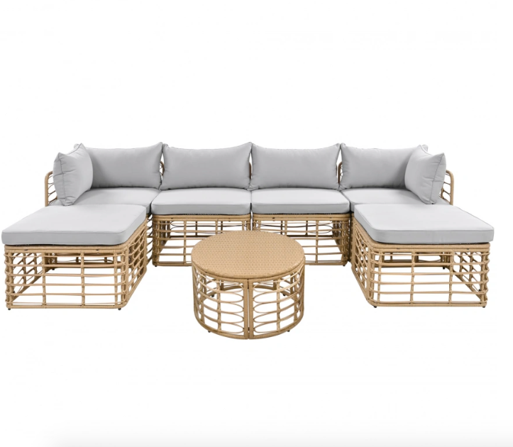 7 Pieces Outdoor Patio Furniture, All-Weather Rattan Sectional Sofa