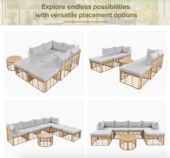 7 Pieces Outdoor Patio Furniture, All-Weather Rattan Sectional Sofa