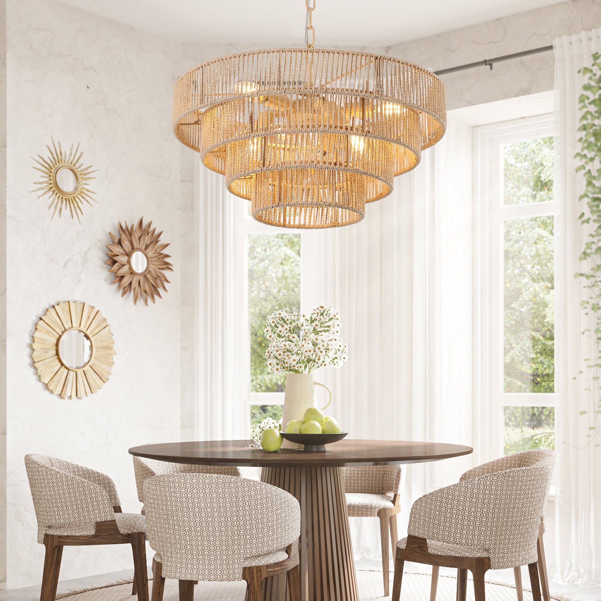 Bohemian style Woven Pendant Light 19.7 Inch Rattan Light Large - GREAT BEACH HOUSE
