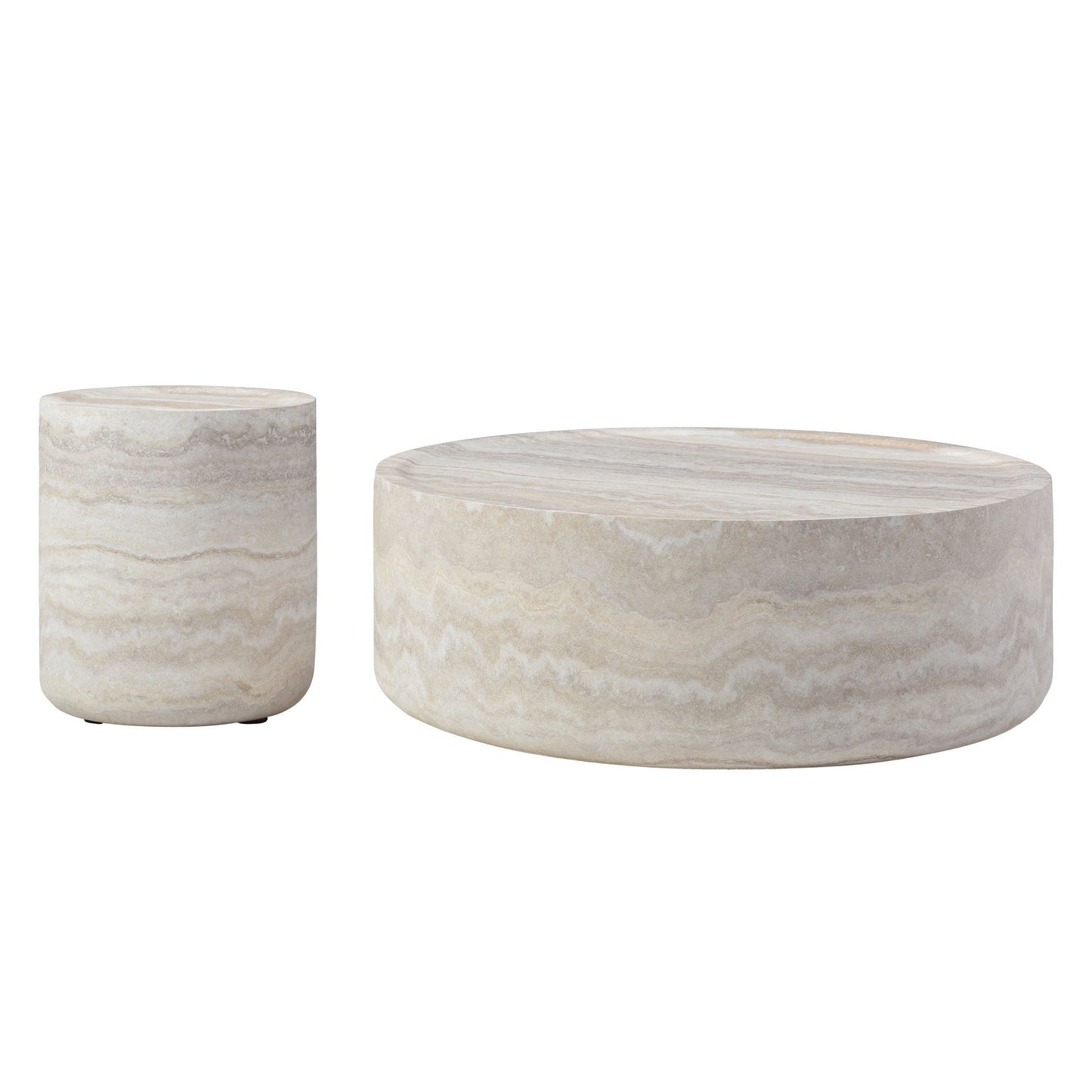 Modern Faux Travertine Textured Coffee Table and Side Table - Set of 2 - GREAT BEACH HOUSE