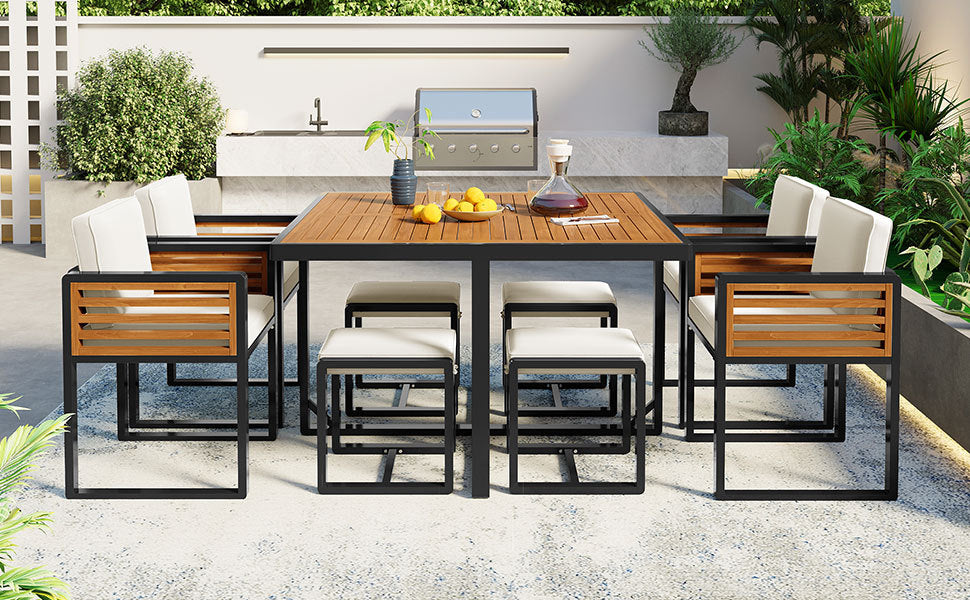 9-Pieces Acacia Wood Patio Dining Set, Space Saving Outdoor Patio Set