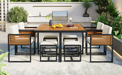 9-Pieces Acacia Wood Patio Dining Set, Space Saving Outdoor Patio Set