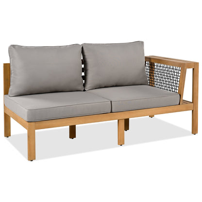 4 Piece Outdoor Acacia Wood Sofa Set, Woven Mesh Armrests, L-Shaped