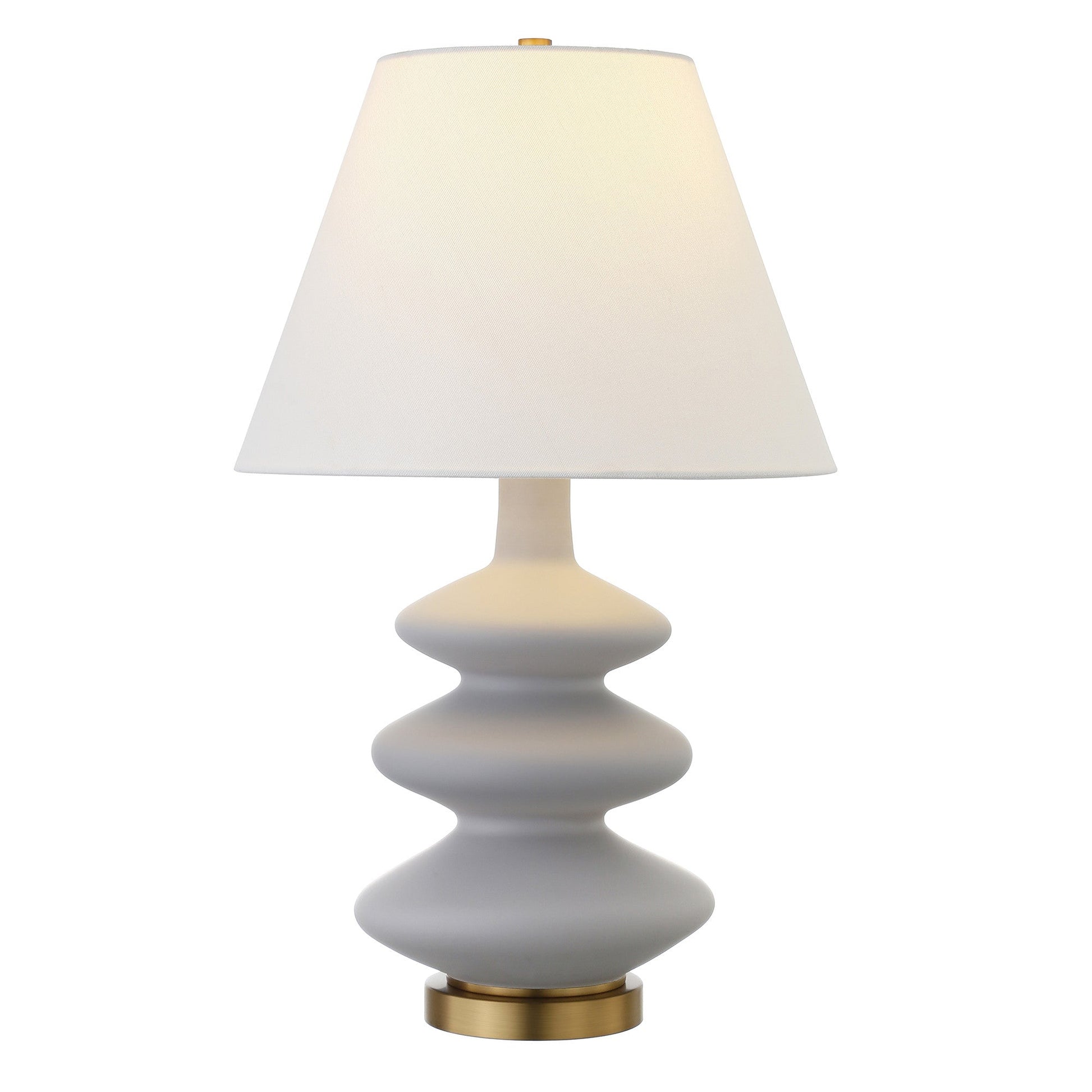 26" Gray and Gold Glass Gourd Table Lamp With White Empire Shade - GREAT BEACH HOUSE
