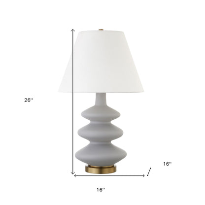 26" Gray and Gold Glass Gourd Table Lamp With White Empire Shade - GREAT BEACH HOUSE