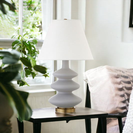 26" Gray and Gold Glass Gourd Table Lamp With White Empire Shade - GREAT BEACH HOUSE
