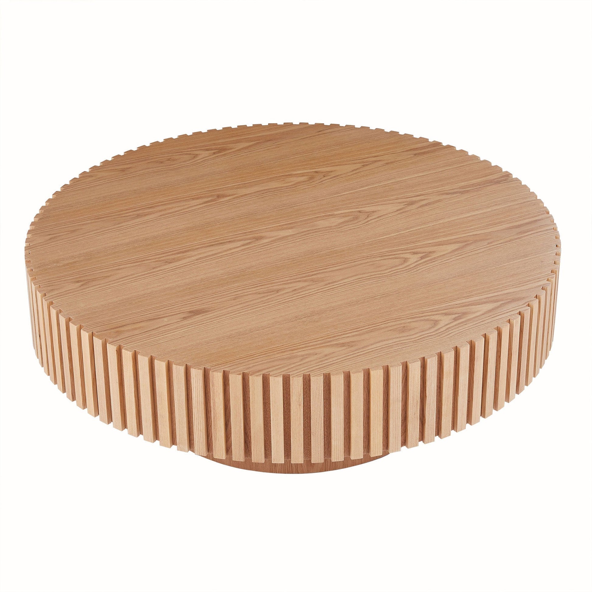 32'' Round Wood Coffee Table for Living Room, Modern Handcraft Drum - GREAT BEACH HOUSE