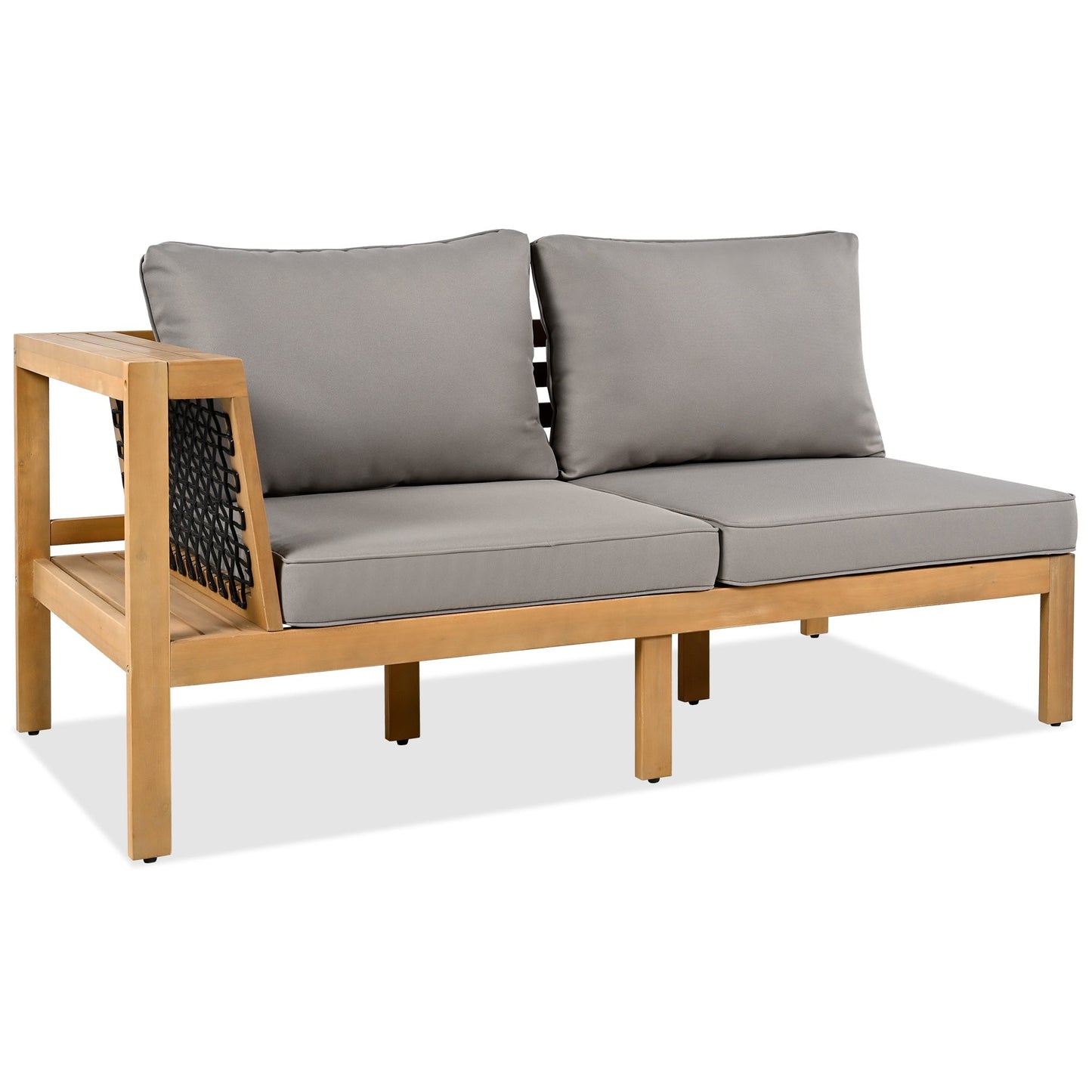 4 Piece Outdoor Acacia Wood Sofa Set, Woven Mesh Armrests, L - Shaped - GREAT BEACH HOUSE