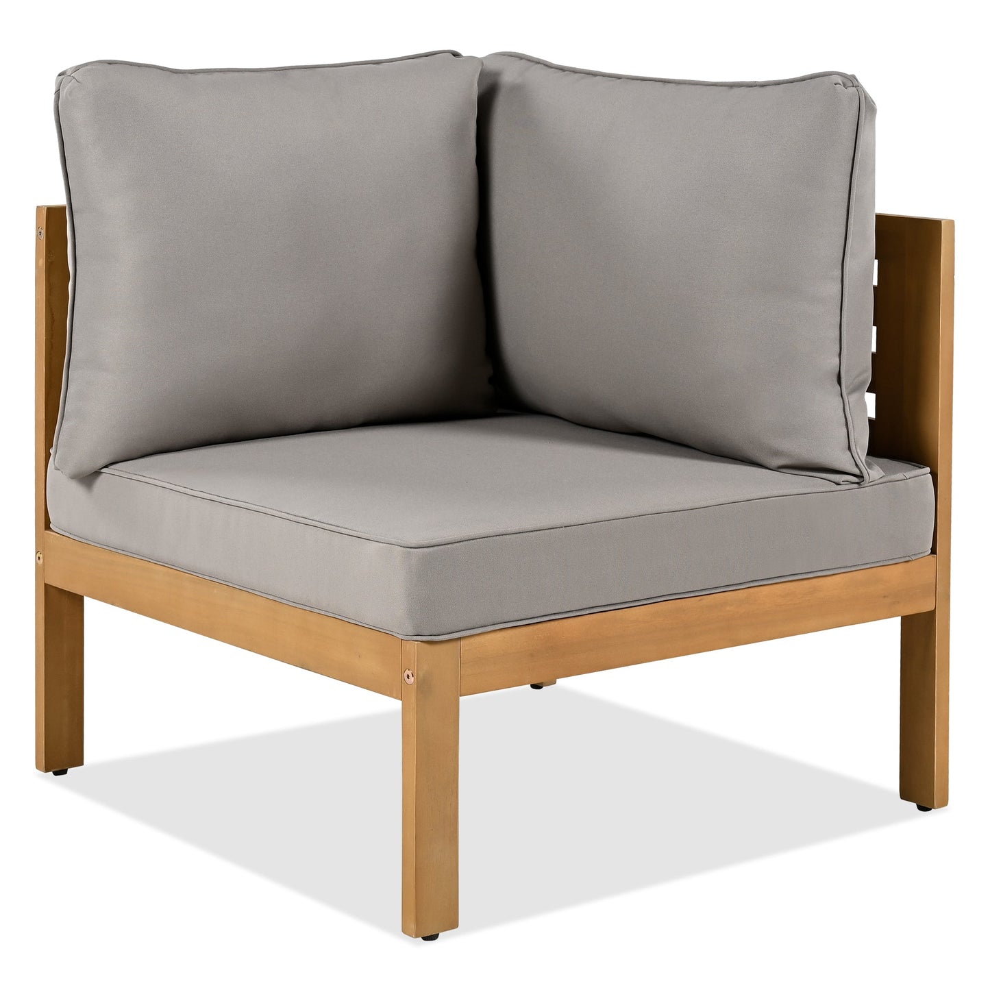 4 Piece Outdoor Acacia Wood Sofa Set, Woven Mesh Armrests, L-Shaped