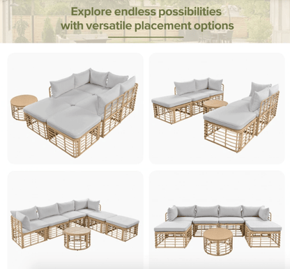 7 Pieces Outdoor Patio Furniture, All - Weather Rattan Sectional Sofa - GREAT BEACH HOUSE