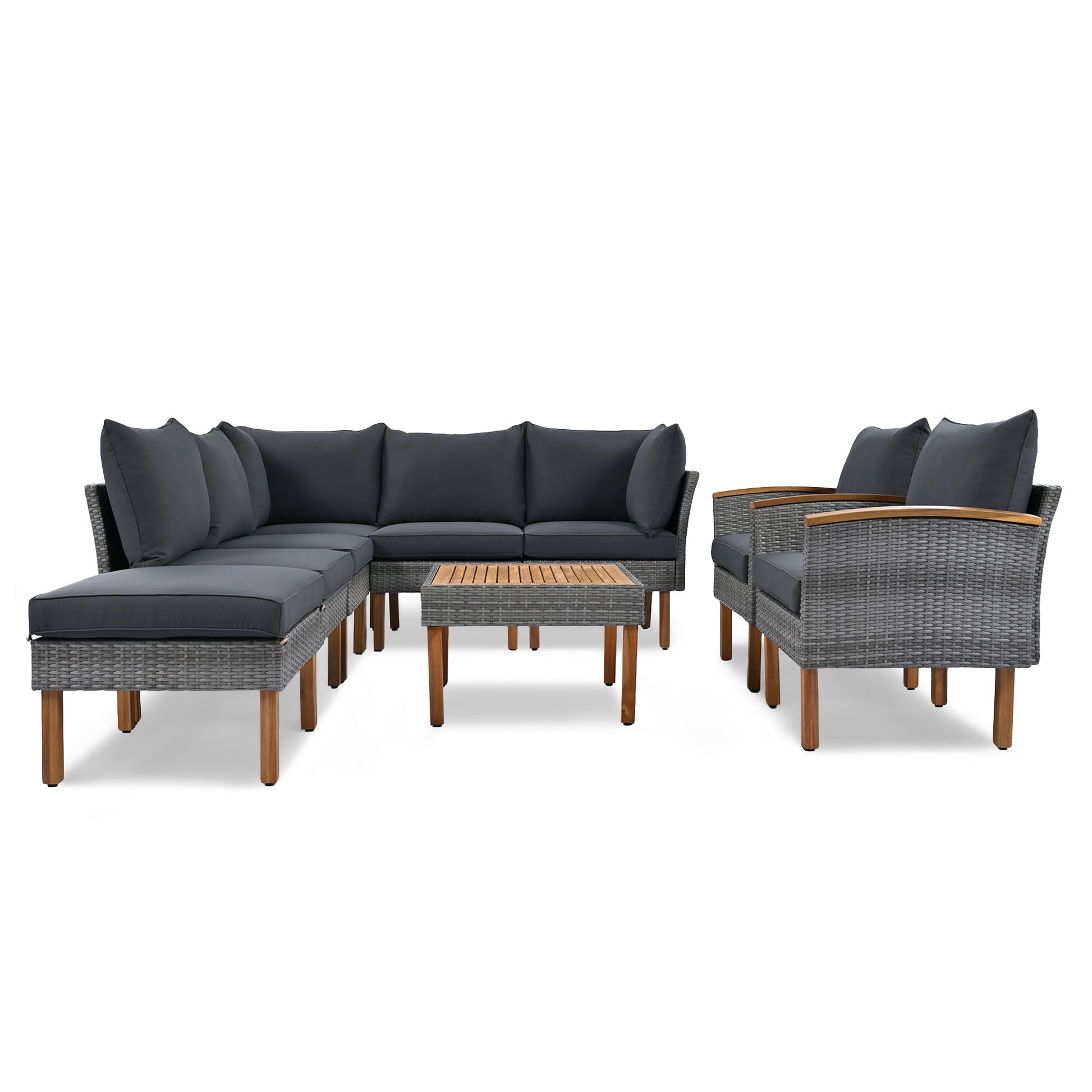 9 - Piece Patio Rattan Furniture Set, Outdoor Conversation Set - GREAT BEACH HOUSE