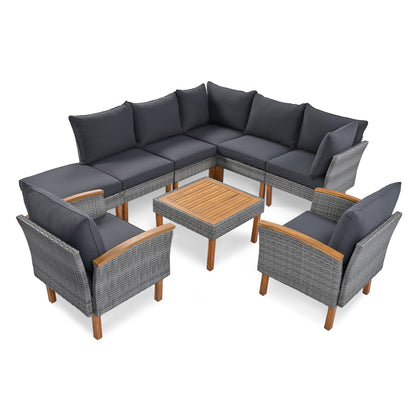 9 - Piece Patio Rattan Furniture Set, Outdoor Conversation Set - GREAT BEACH HOUSE