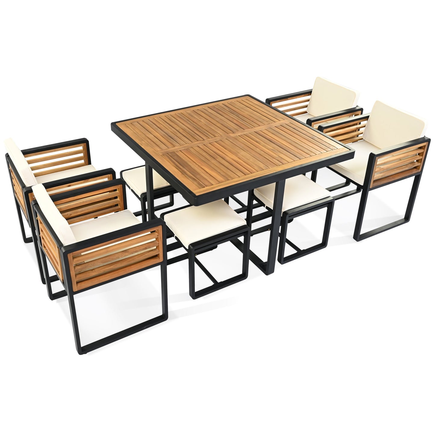 9 - Pieces Acacia Wood Patio Dining Set, Space Saving Outdoor Patio Set - GREAT BEACH HOUSE