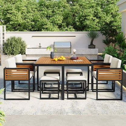 9 - Pieces Acacia Wood Patio Dining Set, Space Saving Outdoor Patio Set - GREAT BEACH HOUSE