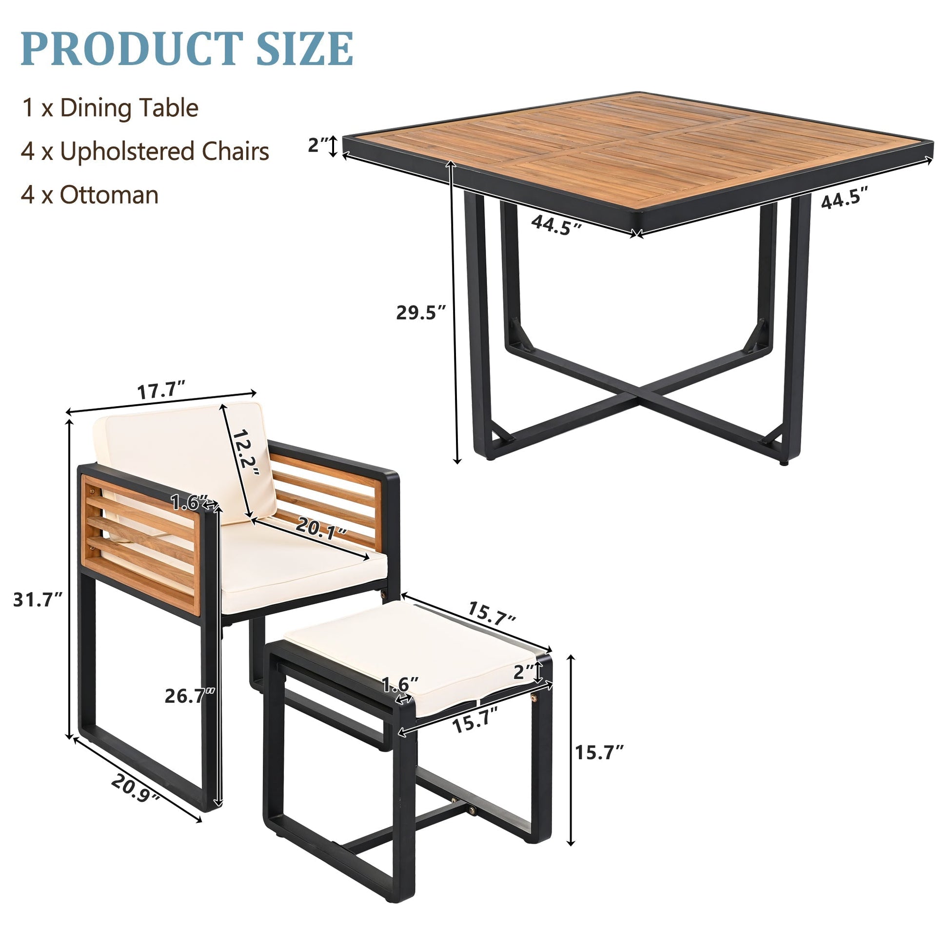 9 - Pieces Acacia Wood Patio Dining Set, Space Saving Outdoor Patio Set - GREAT BEACH HOUSE