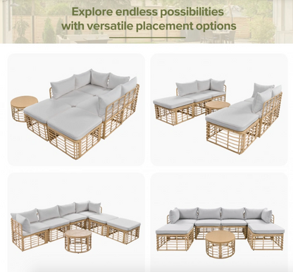 7 Pieces Outdoor Patio Furniture, All-Weather Rattan Sectional Sofa