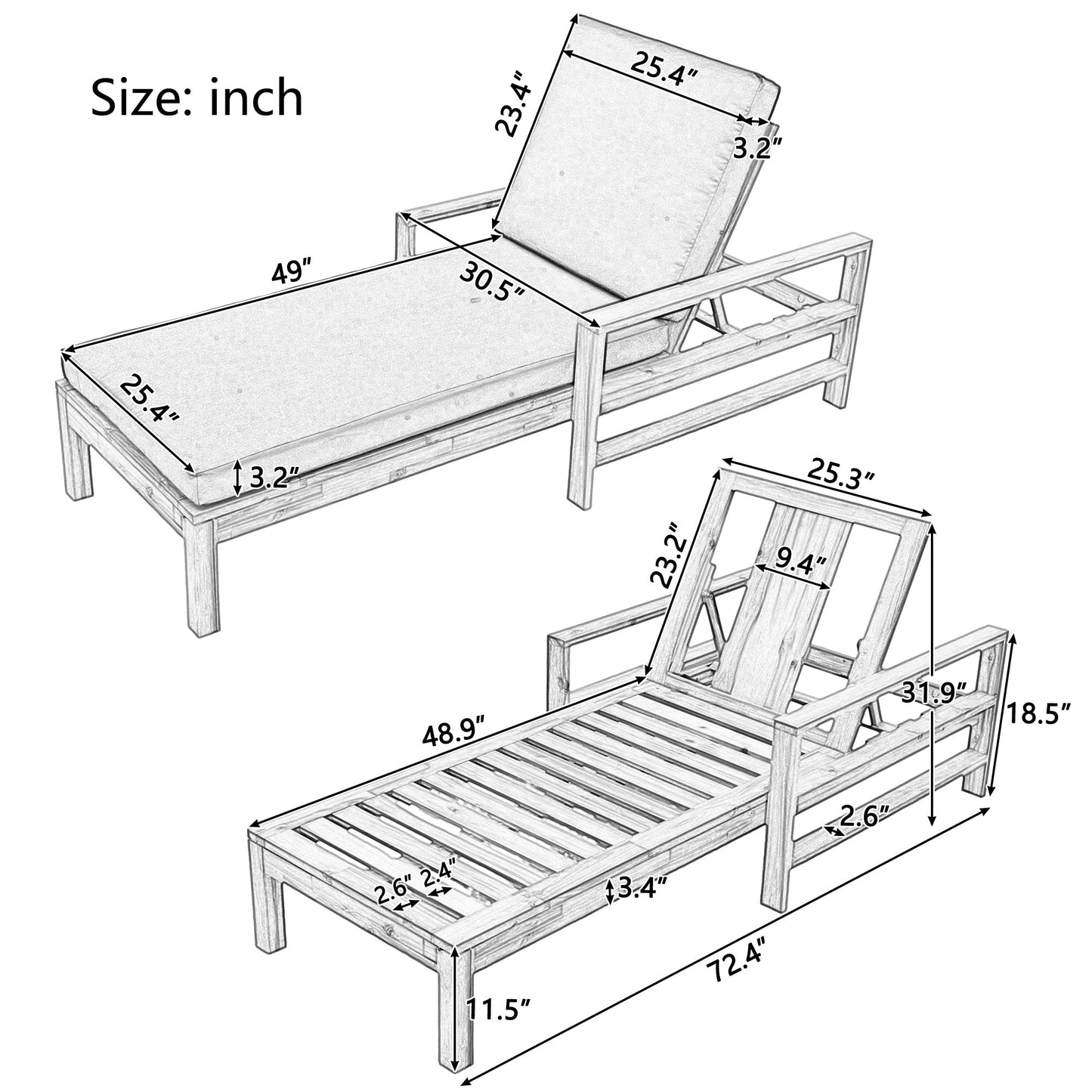 Acacia Wood Adjustable Backrest Outdoor Lounge Chair - GREAT BEACH HOUSE