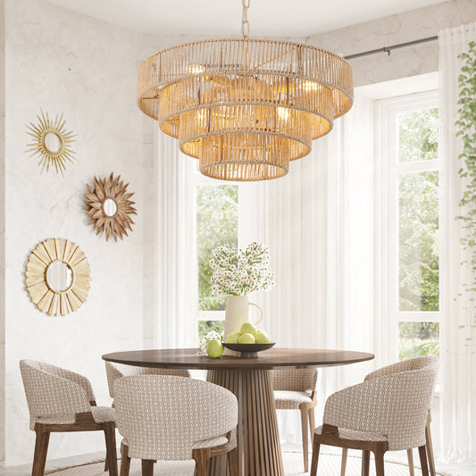 Bohemian style Woven Pendant Light 19.7 Inch Rattan Light Large - GREAT BEACH HOUSE
