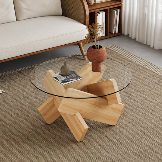 Circular glass coffee table, 33.4 - inch modern and distinctive design - GREAT BEACH HOUSE