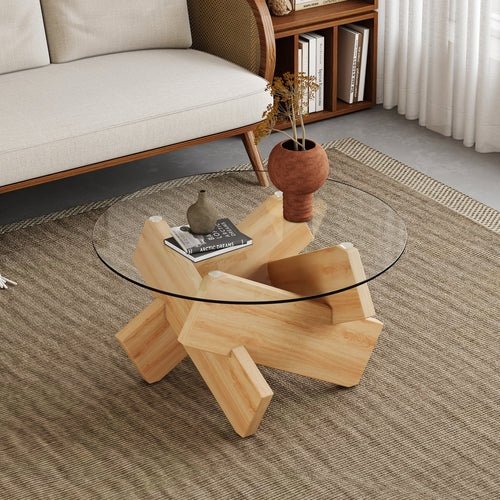 Circular glass coffee table, 33.4 - inch modern and distinctive design - GREAT BEACH HOUSE
