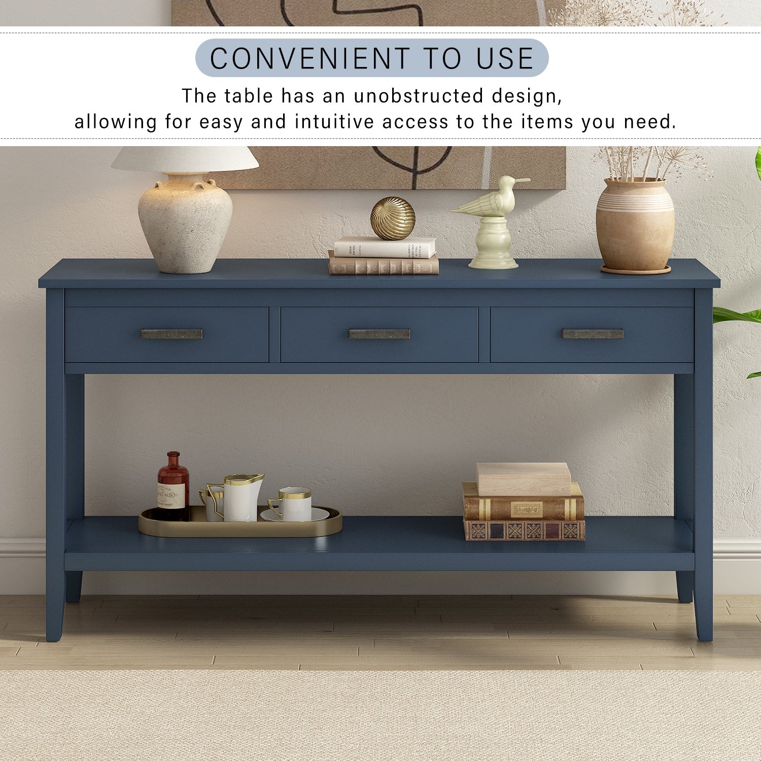 Contemporary 3 - Drawer Console Table with 1 Shelf, Entrance Table - GREAT BEACH HOUSE