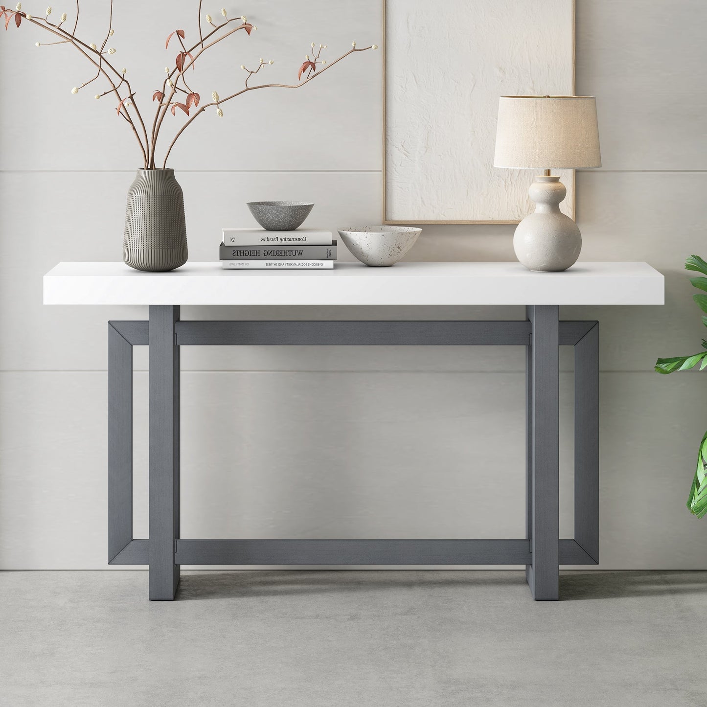 Contemporary Console Table with Wood Top, Extra Long Entryway Table - GREAT BEACH HOUSE
