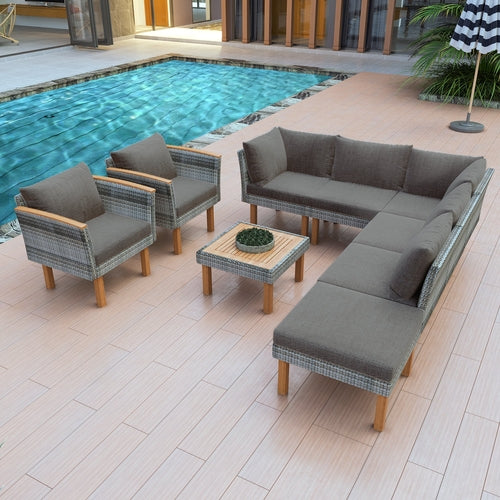 9-Piece Patio Rattan Furniture Set, Outdoor Conversation Set