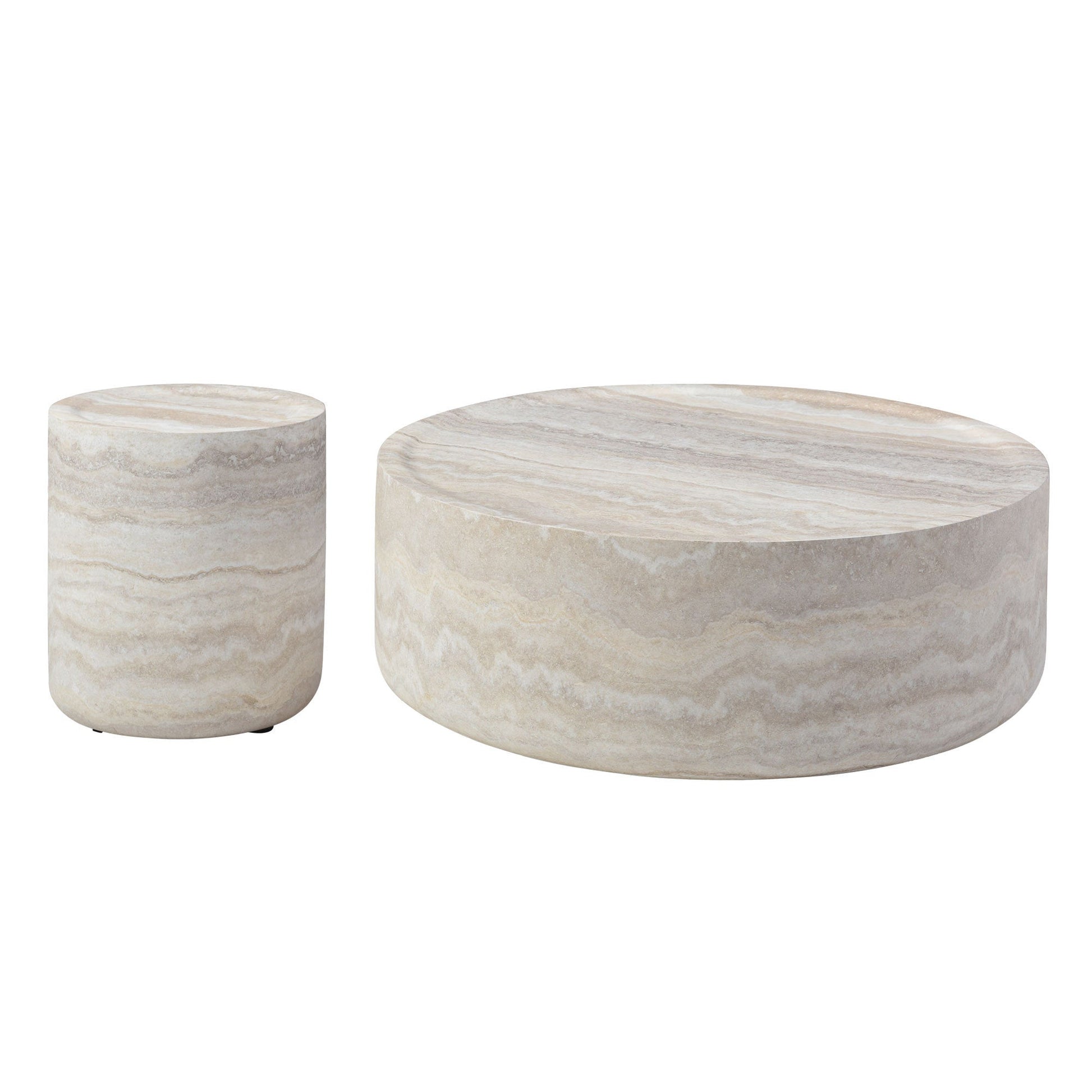 Modern Faux Travertine Textured Coffee Table and Side Table - Set of 2 - GREAT BEACH HOUSE