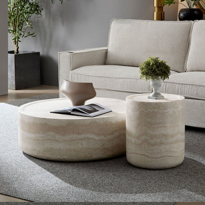 Modern Faux Travertine Textured Coffee Table and Side Table - Set of 2 - GREAT BEACH HOUSE