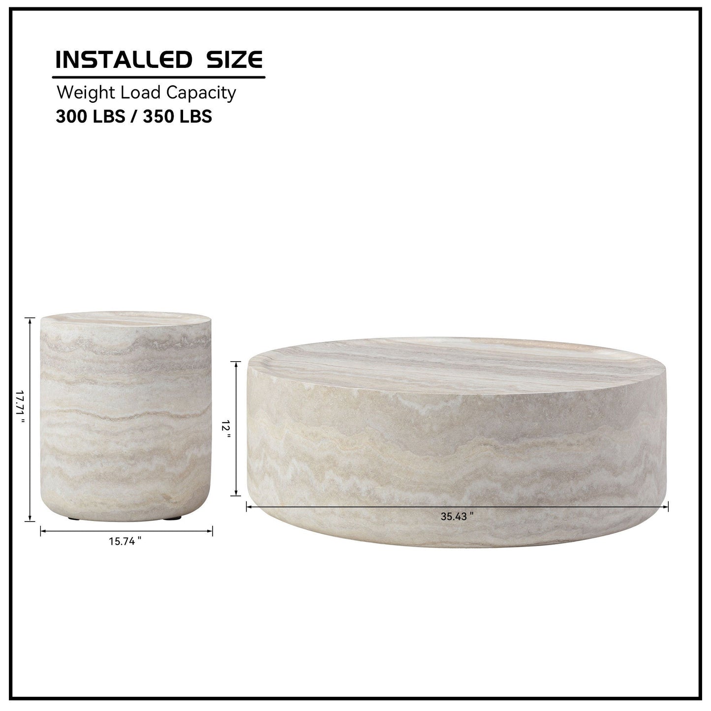 Modern Faux Travertine Textured Coffee Table and Side Table - Set of 2 - GREAT BEACH HOUSE
