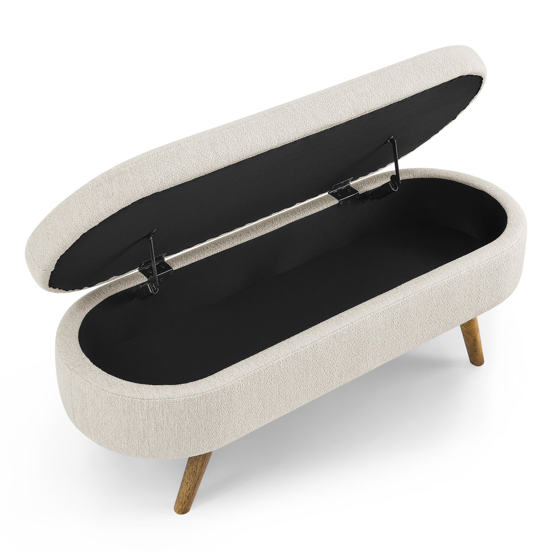 Ottoman Oval Storage Bench, Rubber Tree Wood Legs, Beige(43.5"x16"x16") - GREAT BEACH HOUSE