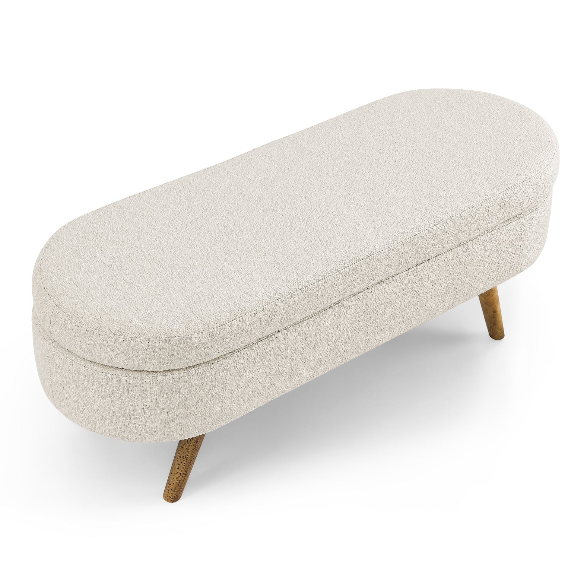 Ottoman Oval Storage Bench, Rubber Tree Wood Legs, Beige(43.5"x16"x16") - GREAT BEACH HOUSE