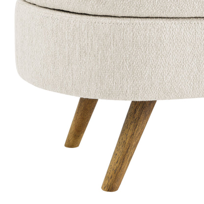 Ottoman Oval Storage Bench, Rubber Tree Wood Legs, Beige(43.5"x16"x16") - GREAT BEACH HOUSE